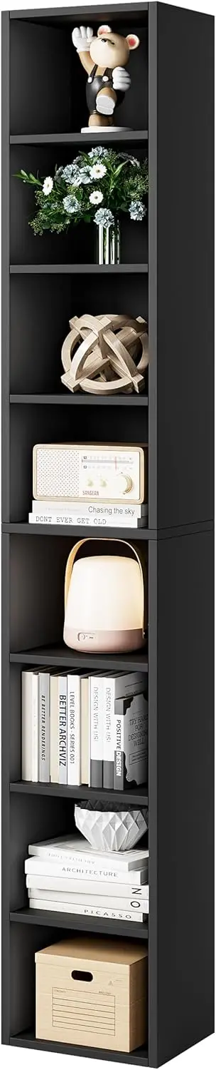 

71 Inches Tall Narrow Bookcase, 8-Tier Slim CD DVD Media Tower Rack, Corner Bookshelf with Adjustable