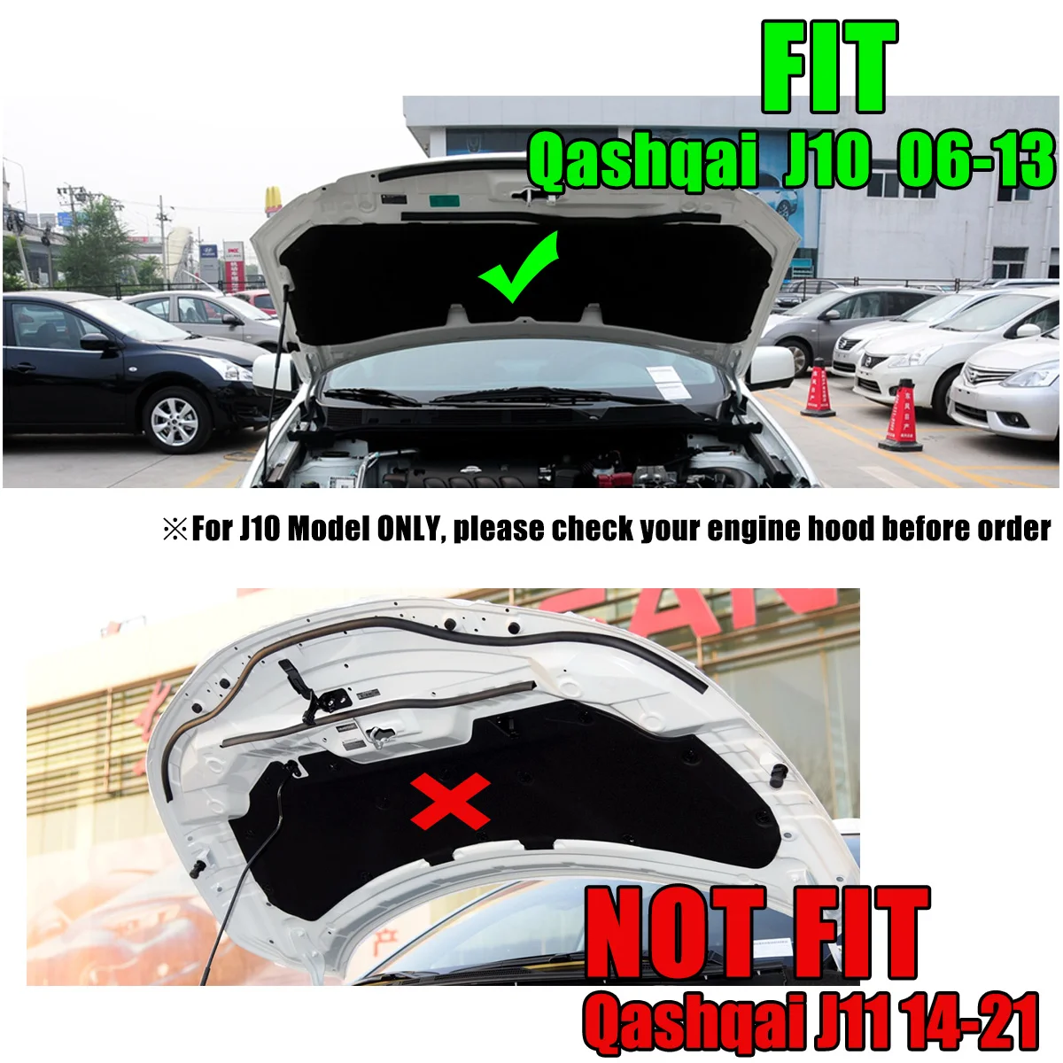 Front Engine Hood Insulation Pad Sound Heat Cotton Soundproof Mat Cover Foam Fireproof for Nissan Qashqai J10 2006-2013