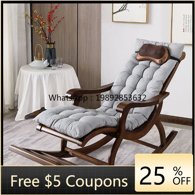 LYY Extended Solid Wood Rocking Chair Adult Rocking Recliner Balcony Chair Leisure Chair Elderly  Relaxing Reclining