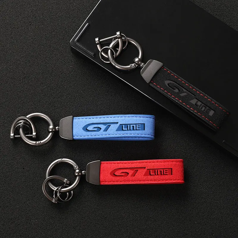 Suede Leather Car Keychain Business Gift with Logo Keyring Accessories For Peugeot gtline GT LINE 508 5008 3008 208 2008 308 Car