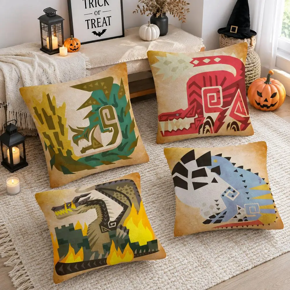 Game m-Monster h-Hunter Cushion Cover Soft Plush Cushion Case Throw Pillowcase Cozy Home Sofa Bed Living Room Decor