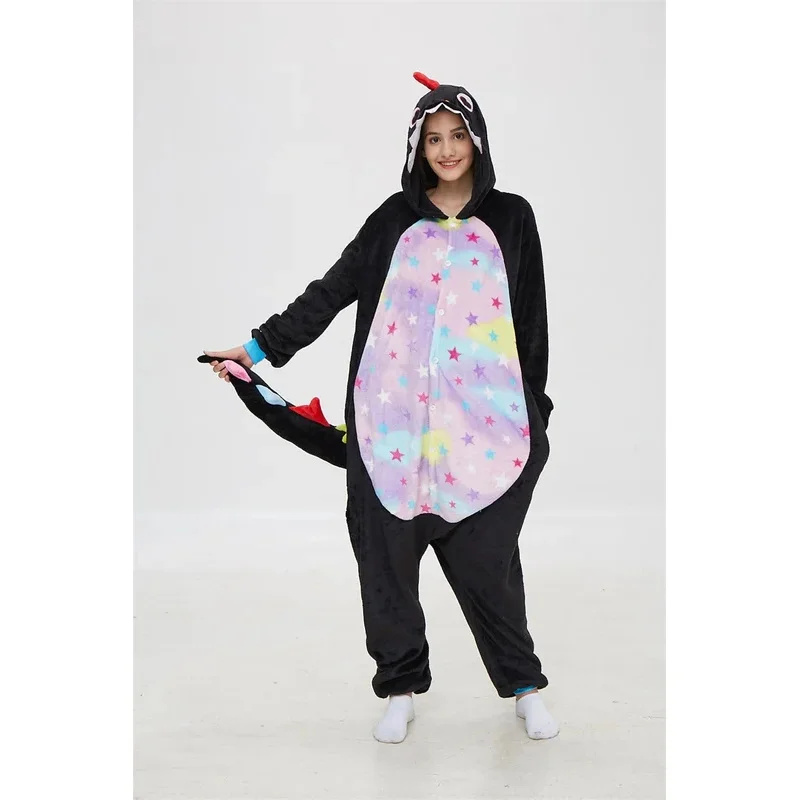 EE01 Adult Black Dinosaur Onesies Dragon Pajamas Cartoon Kigurumi Pyjama Cosplay Costumes Sleepsuit Animal Sleepwear pijama &0Ww