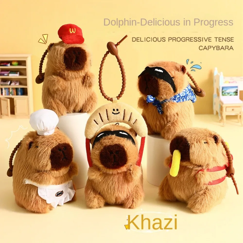 Cook Capybara Plush Pendant Croissant French Fries Capybara Plush Keyring Food Lovely Capybara Plushie Doll Backpack Charm