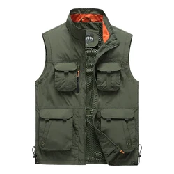 Chaleco táctico sin mangas para hombre, chaqueta grande 6XL con muchos bolsillos, malla para trabajo, fotógrafo de verano