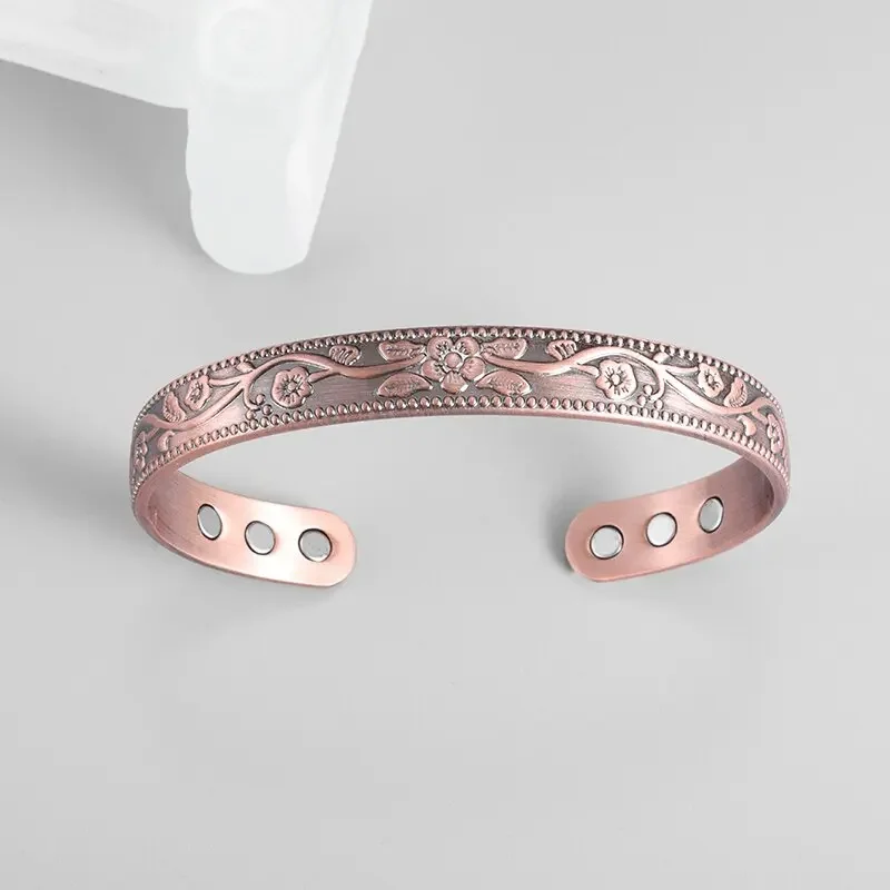 Set di anelli per bracciale in rame magnetico per uomo e donna bracciale con polsino a energia floreale Vintage anello a energia sana