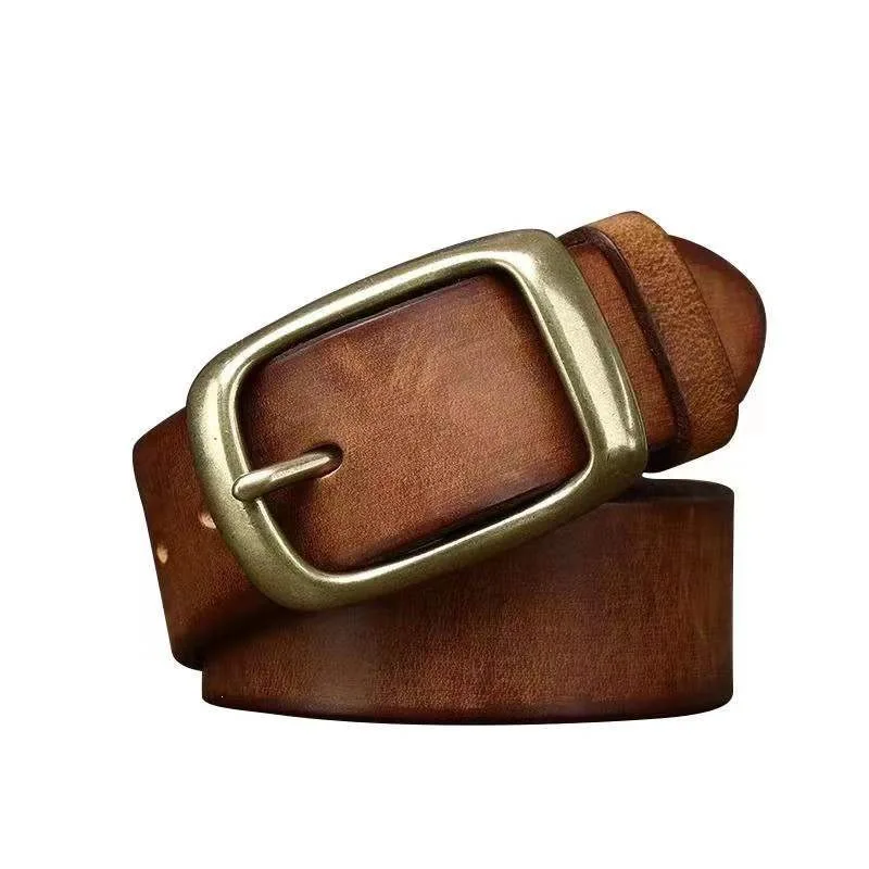New Men's Retro Genuine Full Grain Leather Belt, 3.8CM Width, Korean Style Versatile Real Leather Pin Buckle Belt for Jeans