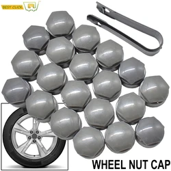 20pc Grey Car Wheel Center Nut Bolt Tire Screw Cap Dust Water Proof Cover With Removal Tool 25mm For Audi Tire Wheel Lug Styling