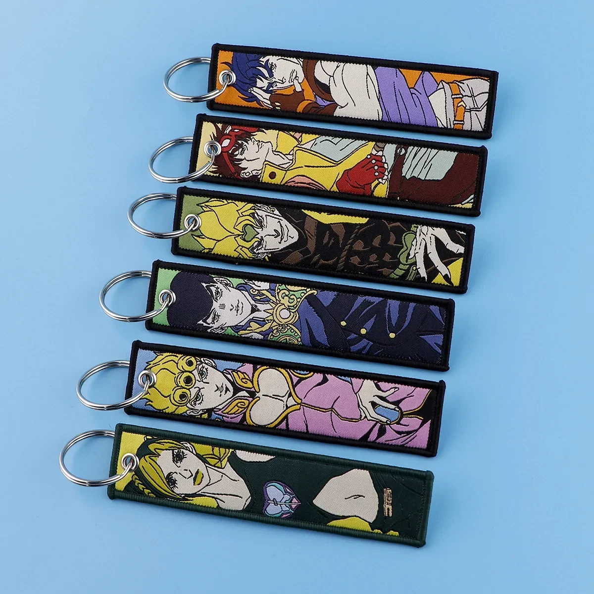 Anime JoJo Bizarre Berserker Cute Girl Chain Jet Tags Embroidery Key Fobs for Motorcycles Cars Bag Backpack Keychain Key Ring