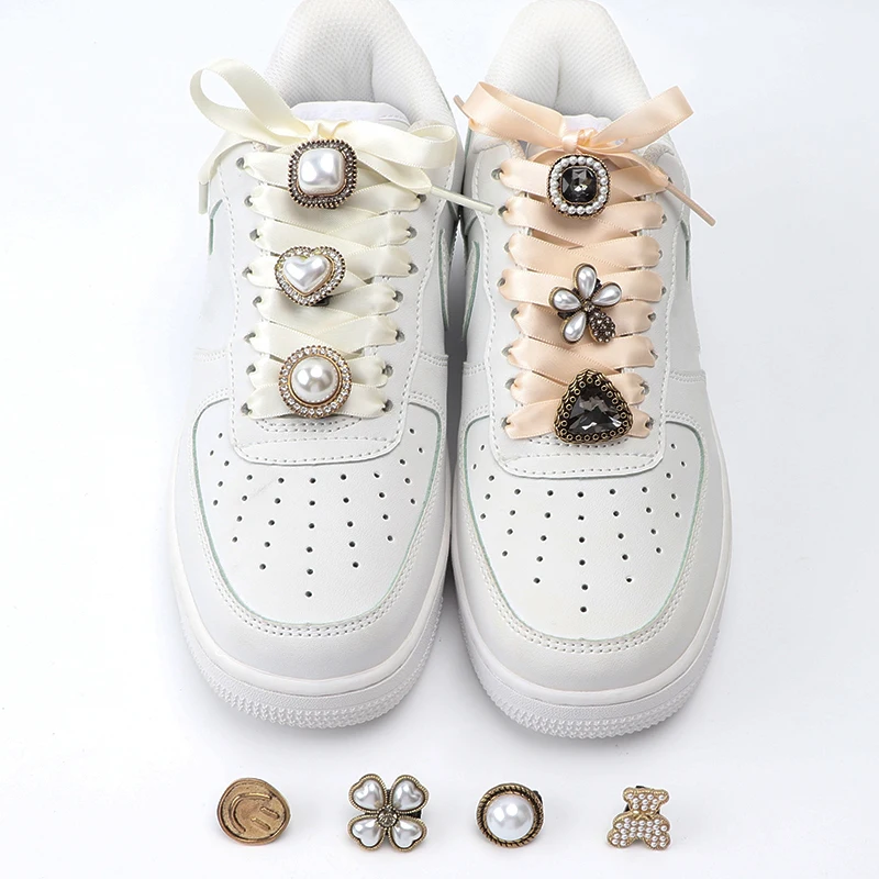 Flower Antique Pearl Diamond Rhinestones Shoelaces Buckle DIY Shoe Design Exquisite Vintage Button Crystal Gem Shoes Accessories