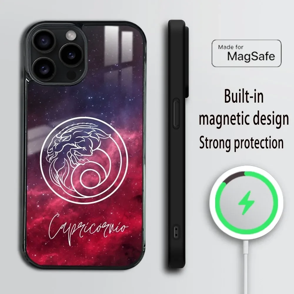 Constellation CAPRICORN Phone Case For iPhone 16 15 14 13 12 11 Pro Max Plus Mini Magsafe Mirror Wireless Magnetic Cover