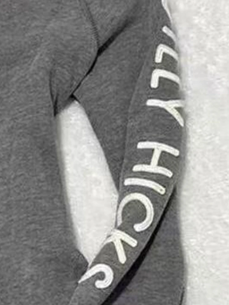 Winter Koreaanse Mode Slanke Jas Vintage Streetwear Oversized Letter Print Y2k Jas Harajuku Grijs Dikker Warm Sweatshirt Nieuw