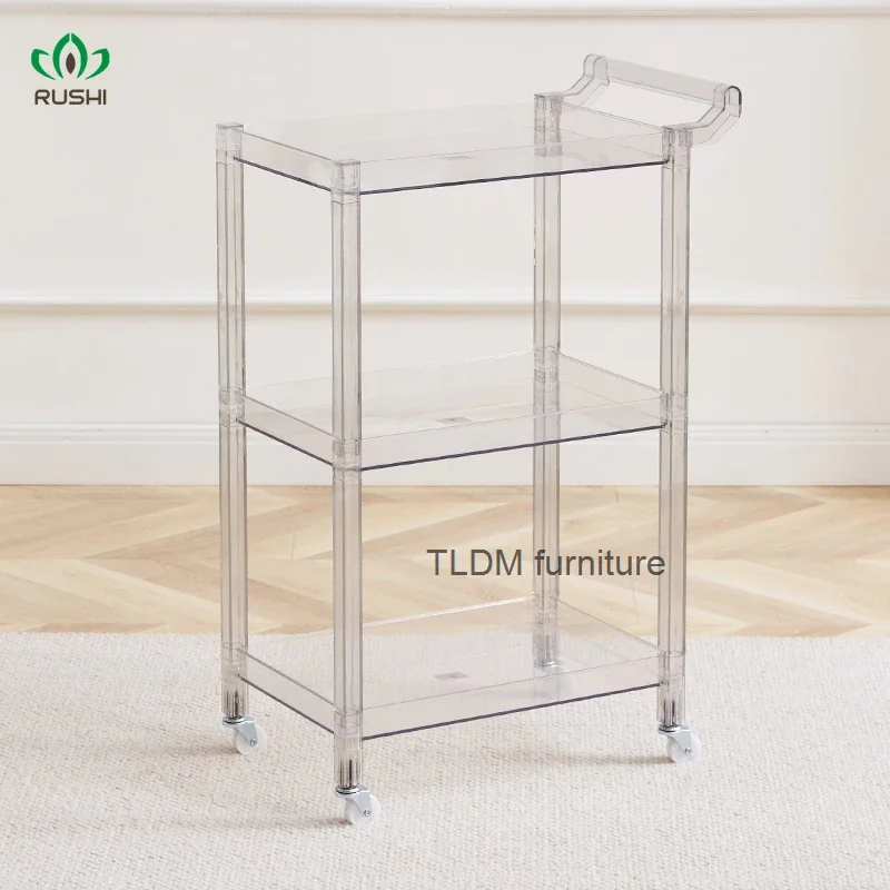 Nordic Acrylic Storage Cabinet Household Transparent Mobile Trolley Storage Three-Layer Mesh Red Ins Kitchen Storage Rack