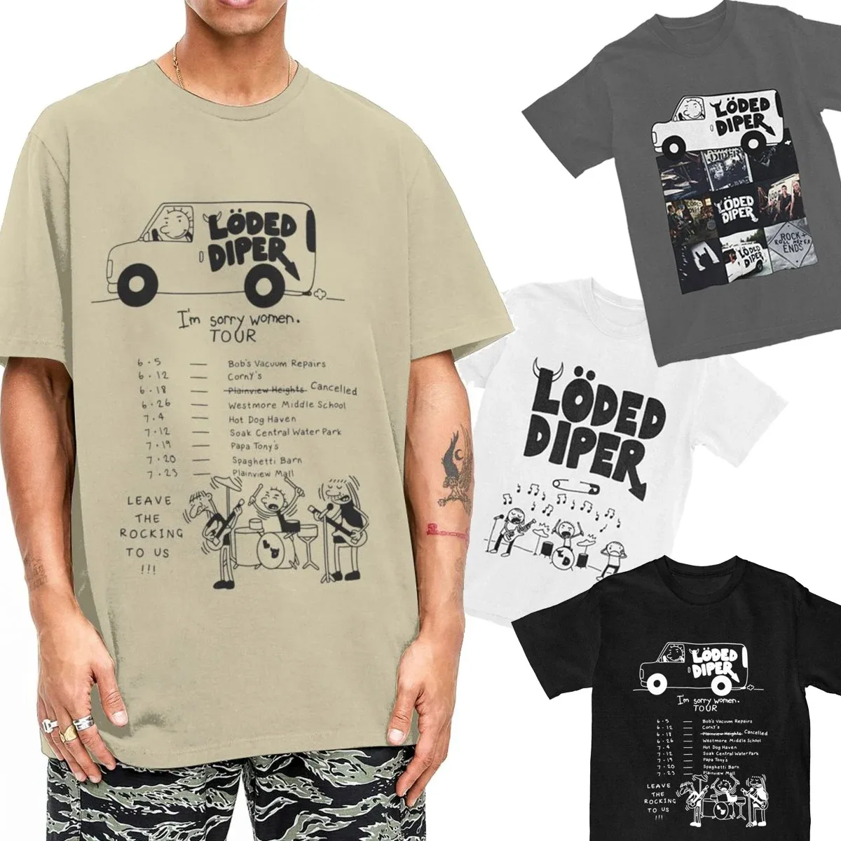 New model Loded Diper Tour Van Rock Band T Shirt Accessories Men  's Cotton Funny Diary of a Wimpy Kid Merch Tees Short Sle
