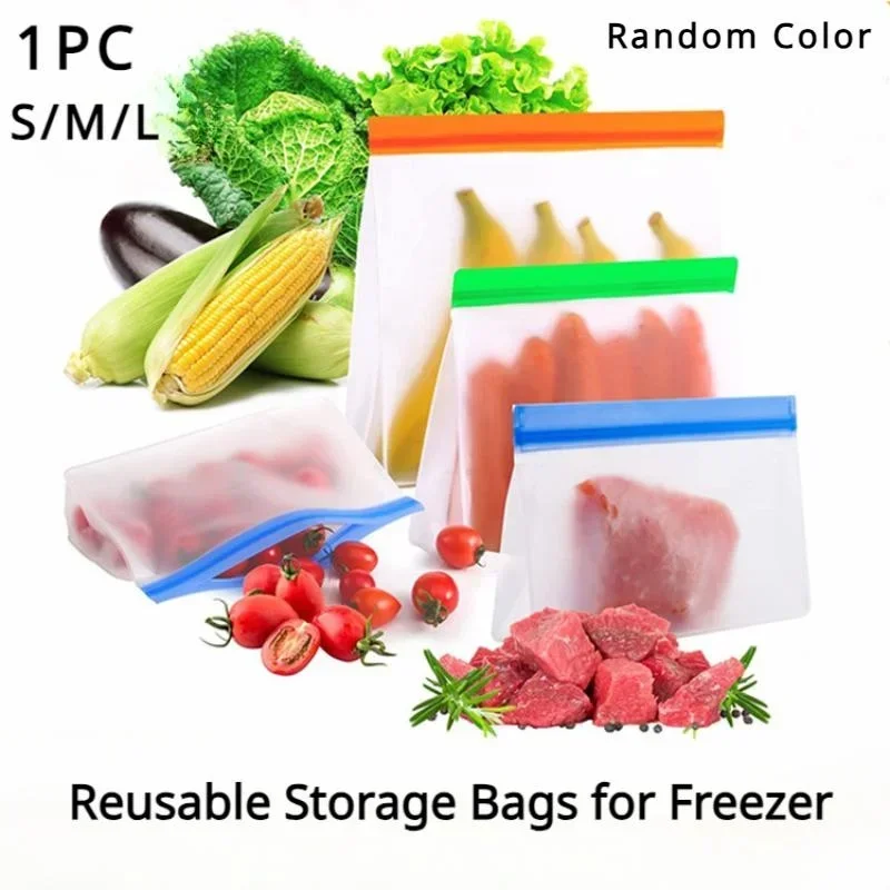 1PC Random Color Reusable Storage Bags for Freezer, Stand Up Reusable Freezer Bags for Food Storage, BPA Free, Snack Bag