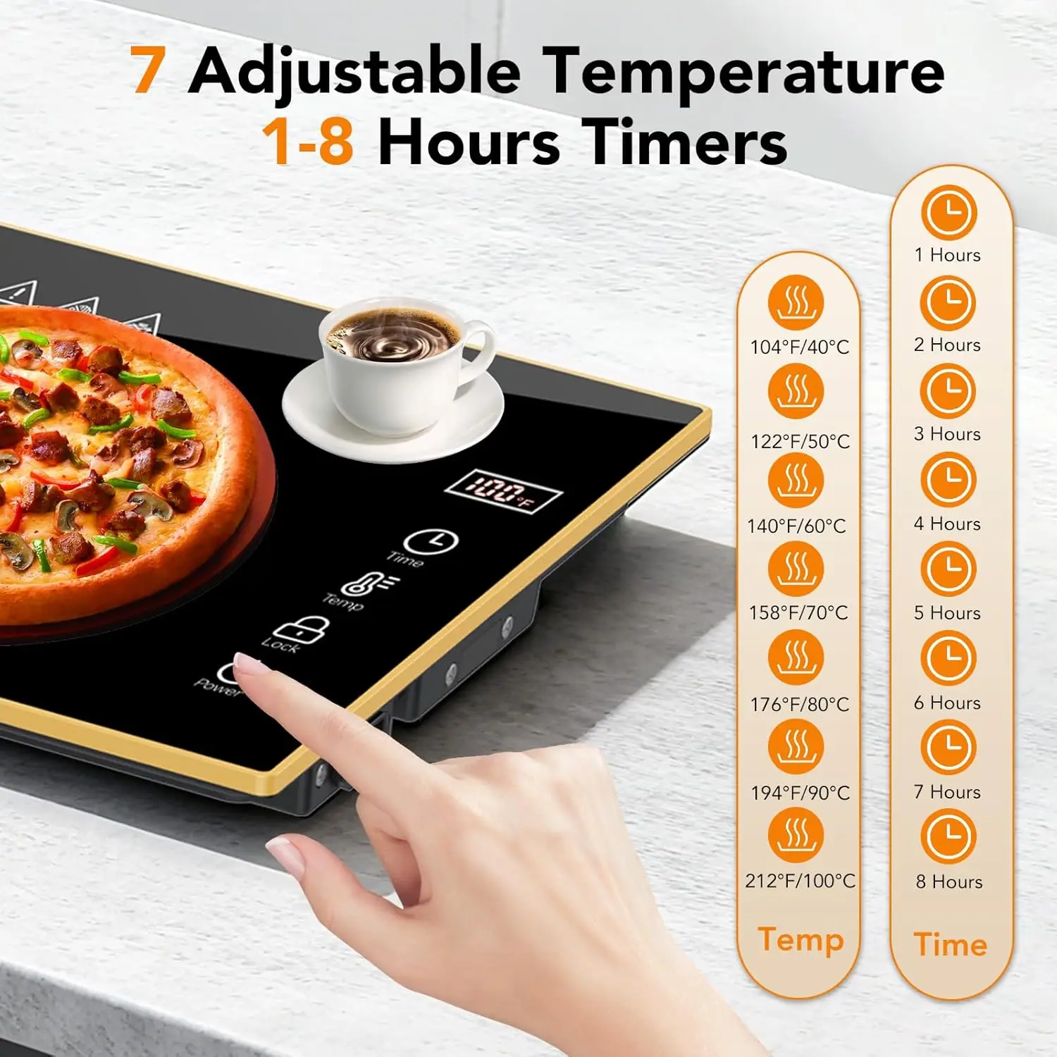 Electric Warming Tray with 47.24'' x 11.81'' Glass Surface, 3-in-1 Mat, 7 Temperature Settings & Timer view 5