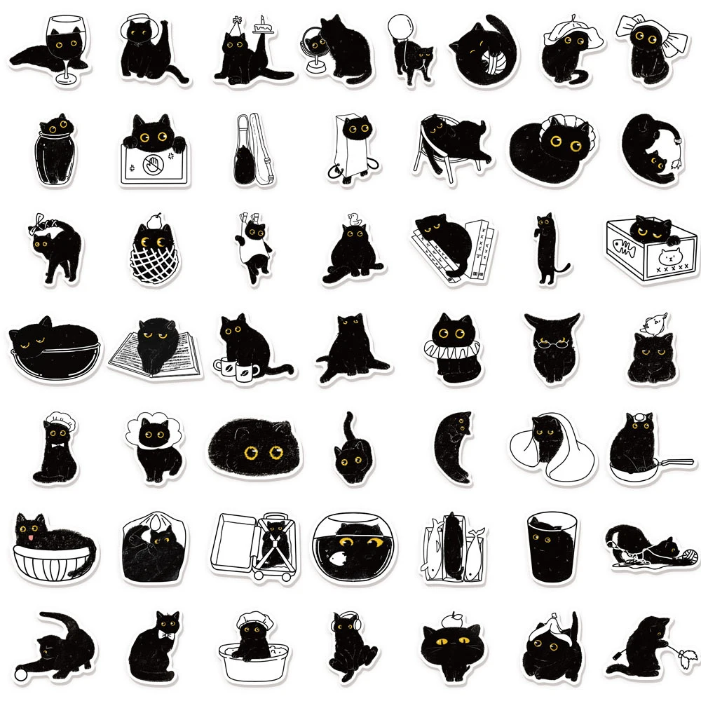 10/30/50pcs Cute Cartoon Black Cat Stickers Waterproof Graffiti Decals for Skateboard Phone Luggage Car Kawaii Kid Sticker Decor