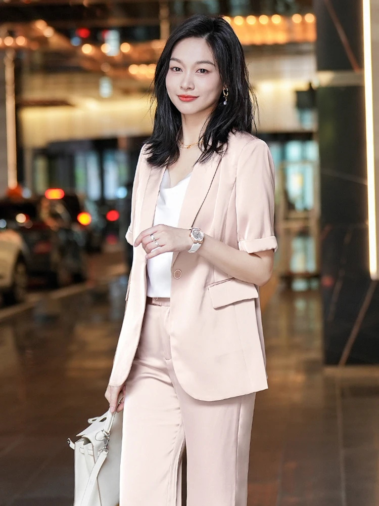 

Fang Wei Pink Wide Leg Pants Suit Women's Faionable Profional Workwear Slimming Busin Casual Autumn New Arrival