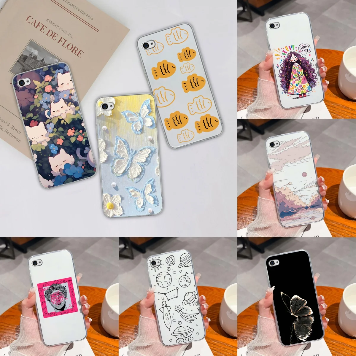 Cases For iPhone 4 Cute Cat Butterfly Transparent Durable Shockproof High Quality Soft Shell For iPhone 4 apple 4 Coque Funda