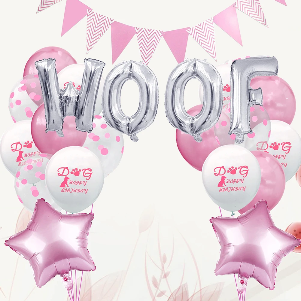 

Dog Birthday Party Supplies Woof Balloons Pet Party Decorations Foil Balloon Set Silver Pink Eco Friendly Balloon