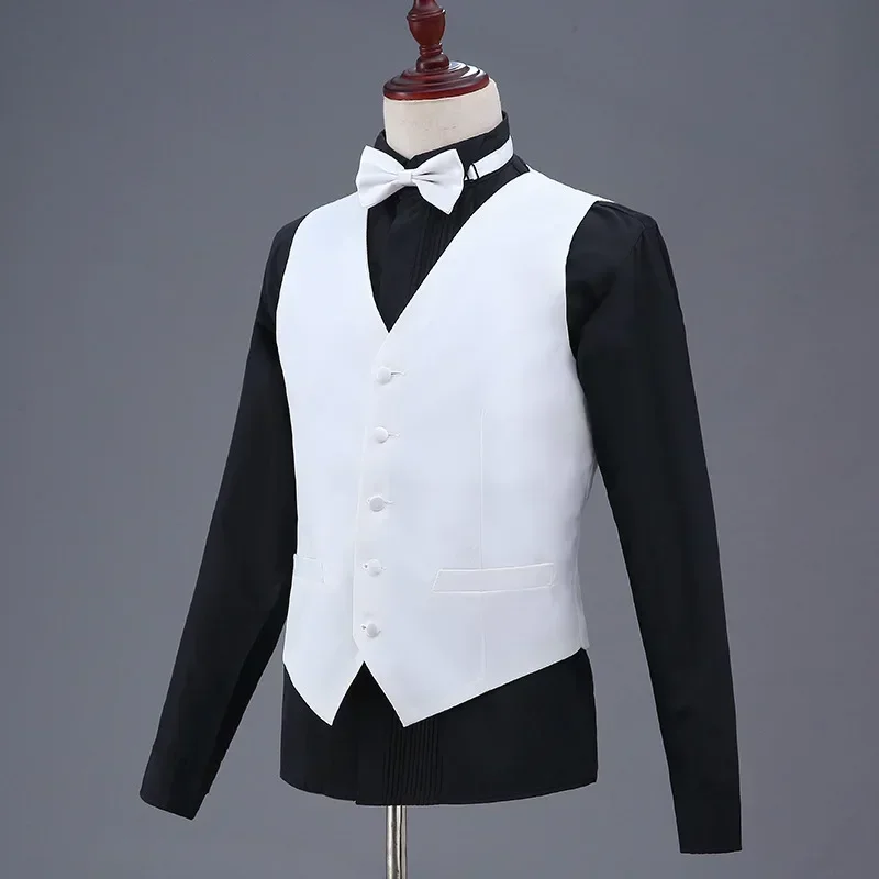 Retro Slim Fit Mens Suit Vest Casual Business Professional Vest Sleeveless White Waistcoat Plus Size V Neck Button Up Top 4xl