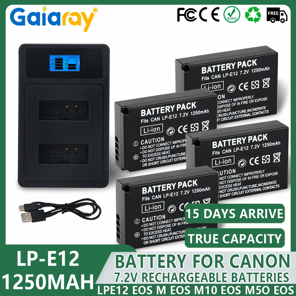 LP-E12 LP E12 Battery + LCD USB Dual Charger For Canon LPE12 EOS M EOS M10 EOS M50 EOS M100 100D Kiss X7 Rebel SL1 DSLR Camera
