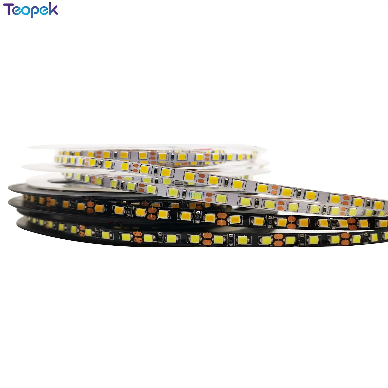 Imagem -02 - Fita Flexível de Led mm de Largura Pcb 2835 Smd 600 Led 12v 120 Led m Branco Branco Quente 5m Branco ou Preto Pcb