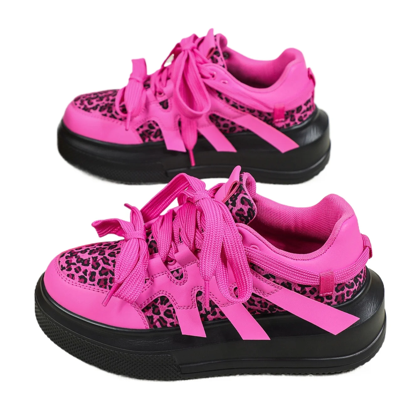Women Fashion Platform Shoes Leopard PU Leather Chunky Sneakers Men's Breathable Soft Casual Walking Jogging Trainers