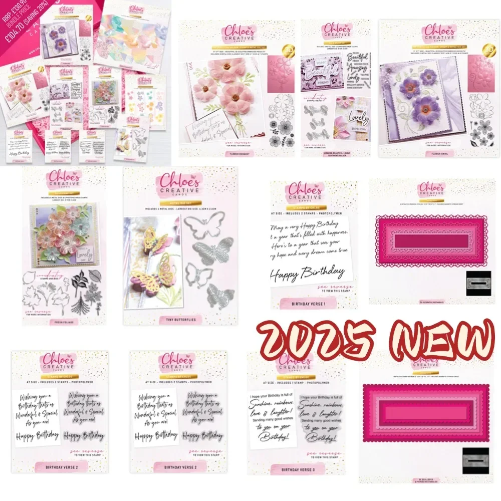 Diário decoração modelo de gravação diy cartão feito à mão 2025 bonny borboletas folhagem fresca selos e matrizes scrapbook