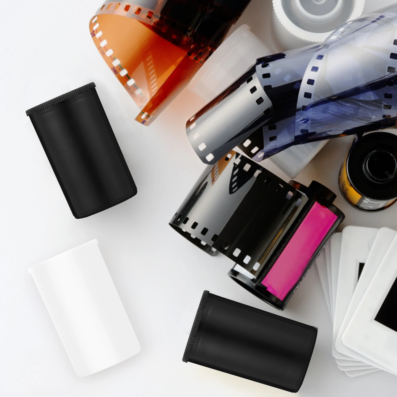 

20pcs Film Canisters 10Black 10White Durable PE Compact Design LeakProof Cap Storage for Camera Film Buttons Rings Trinkets