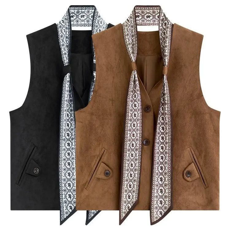 Autumn and winter vest women's autumn and winter new French silk scarf v-neck top foreign style stacked sleeveless vest jacket