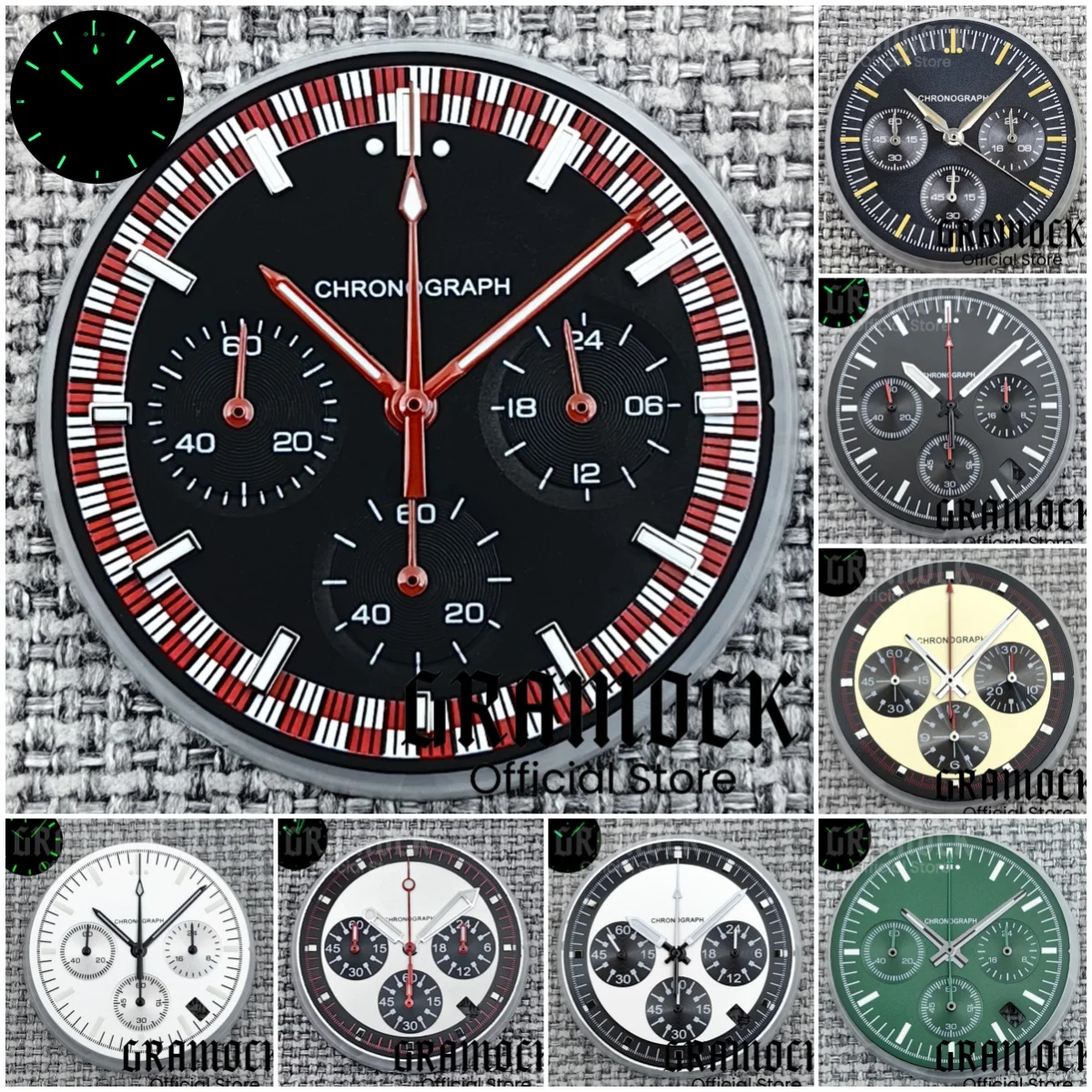 

Gramock 31.5mm VK63 Moon Watch Dial Sterile Luminous Dial VK63 Watch Hand Set Fit VK63 Quartz Movement For 40mm Case Accessories