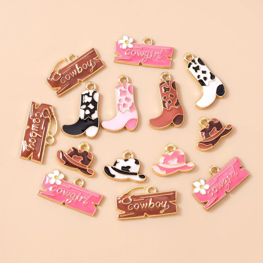 Leslie 10pcs Pretty Girls Cowboy Boots and Hat Charms Pendants for Jewelry Making Necklace Earrings DIY Cowgirl Hat Charm Gifts