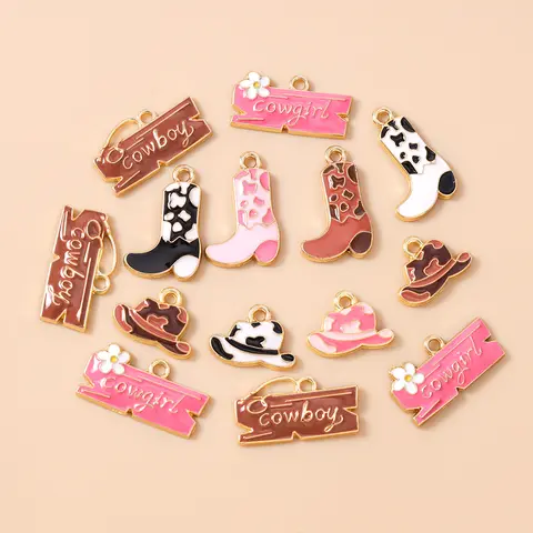 Leslie 10pcs Pretty Girls Cowboy Boots and Hat Charms Pendants for Jewelry Making Necklace Earrings DIY Cowgirl Hat Charm Gifts