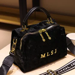 Luxury Brand Women's Bag Velvet with Cowhide Top Handle Handbag Crossbody Bags 2024 New Lightweight Shoulder Sac A Main Femme