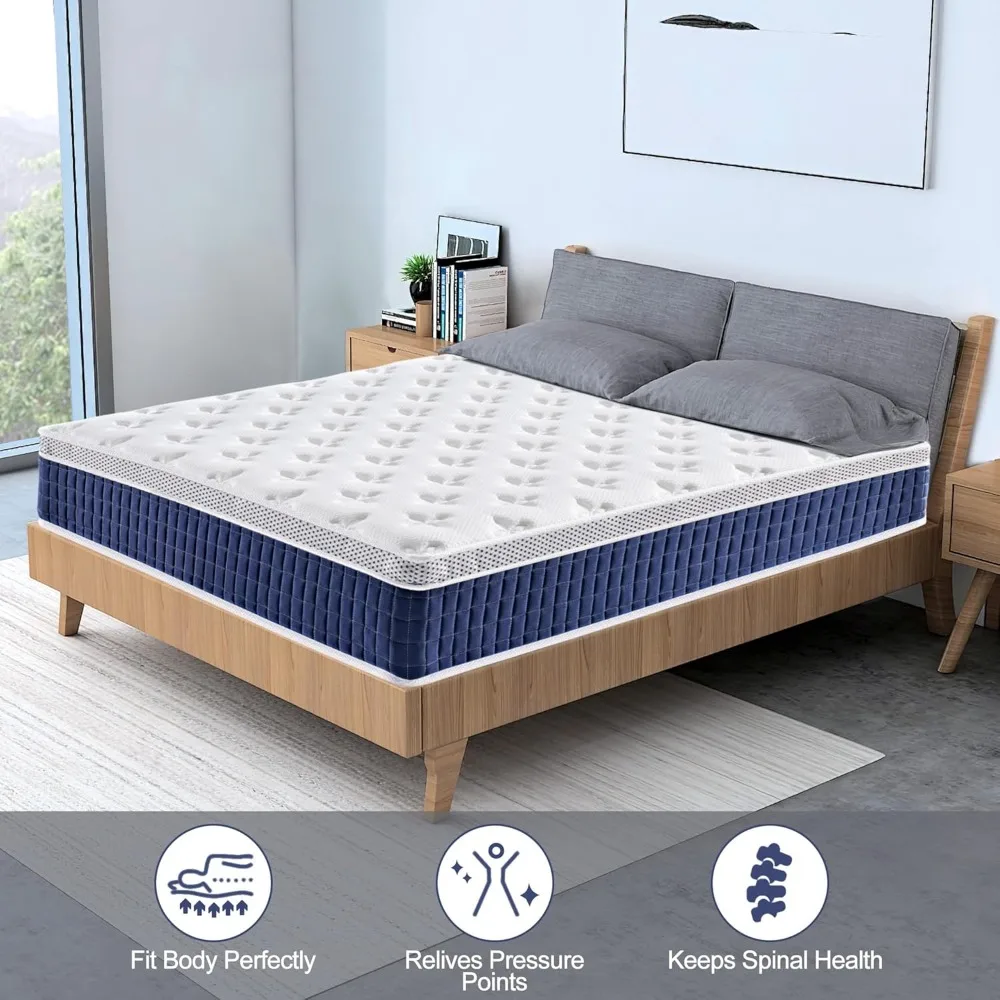 

Queen Size Mattress, 12 Inch Queen Mattress, High Density Resilience Sponge Mattress, Medium Firm Soft Comfort White Mattress