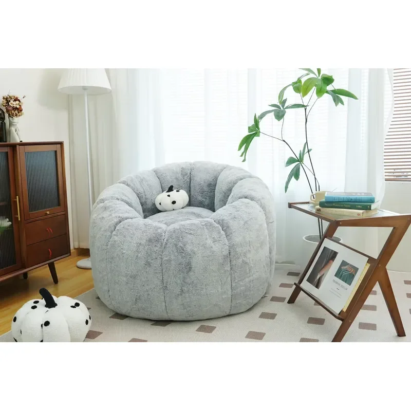 Comfortable Faux Fur Living Room Sofa Large Compressible High Density Foam Bean Bag Sofa Singles Sofa
