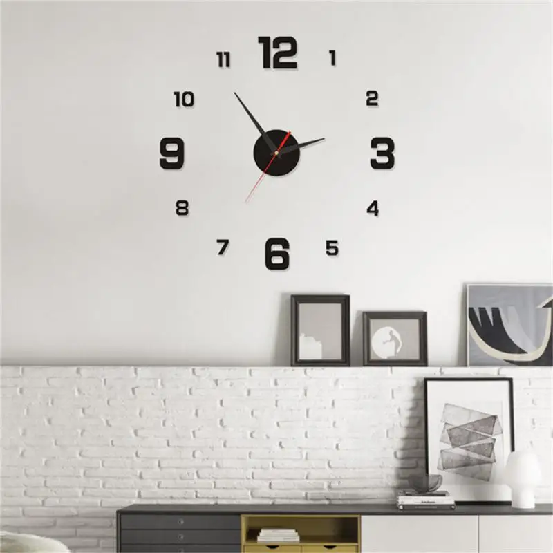 Grande horloge murale sans cadre 3D Shoous, horloge numérique, autocollants muraux, horloge silencieuse pour la maison, salon, 1,2 pièces