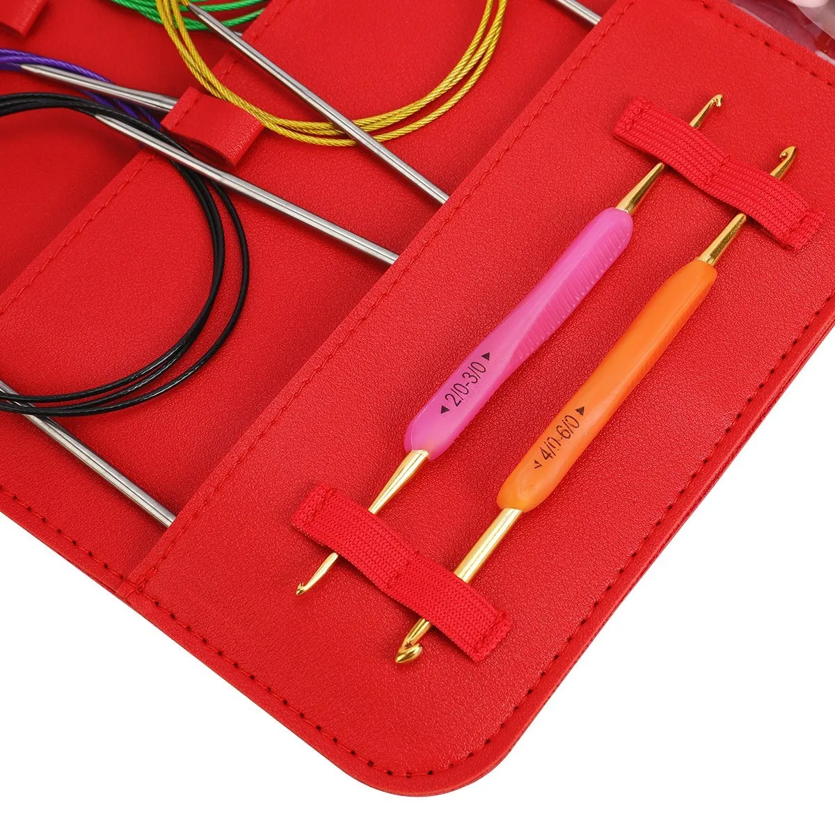 Bamboo Crochet Hooks Set with Leather Bag Circular Knitting Needles Interchangable Crochet Neede Bags for Sewing Accessories