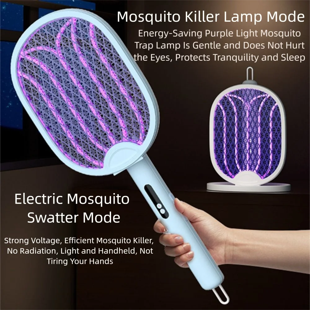 2 in 1 Electric Mosquito Swatter Portable Anti Mosquito Fly Bug Zapper Security Net USB Rechargeable Mosquito Killer Lamp Summer