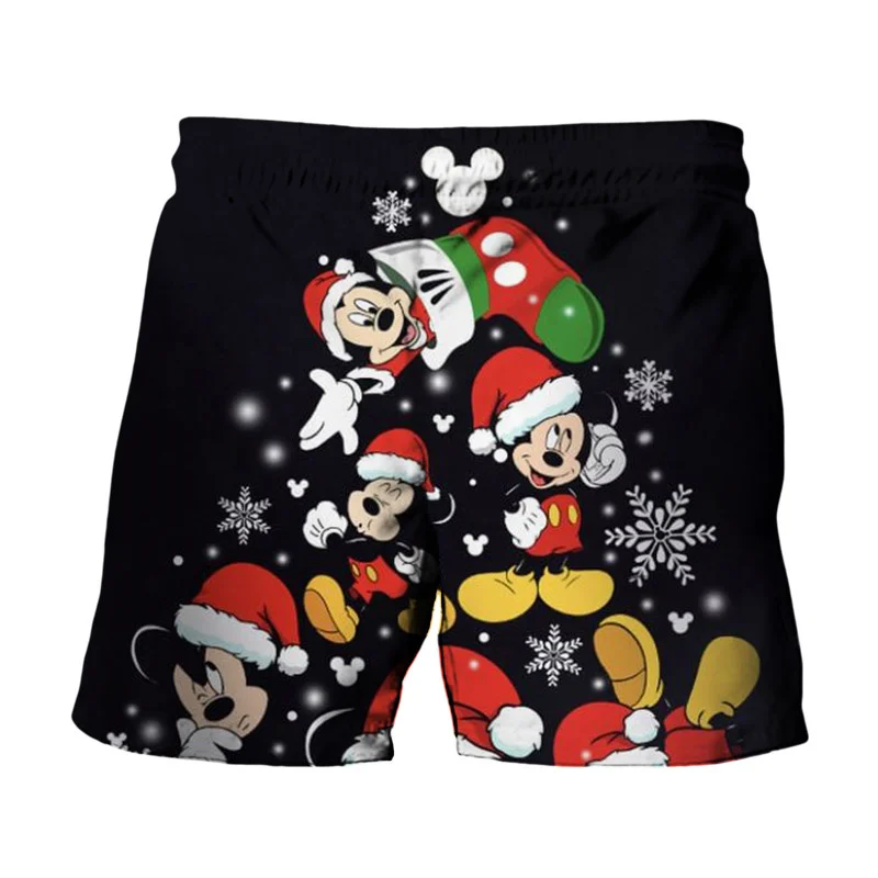 Carnival Christmas New Disney Brand Stitch And Mickey Minnie Anime Print Summer Men\'s Fashion Beach Party Casual Shorts Y2K