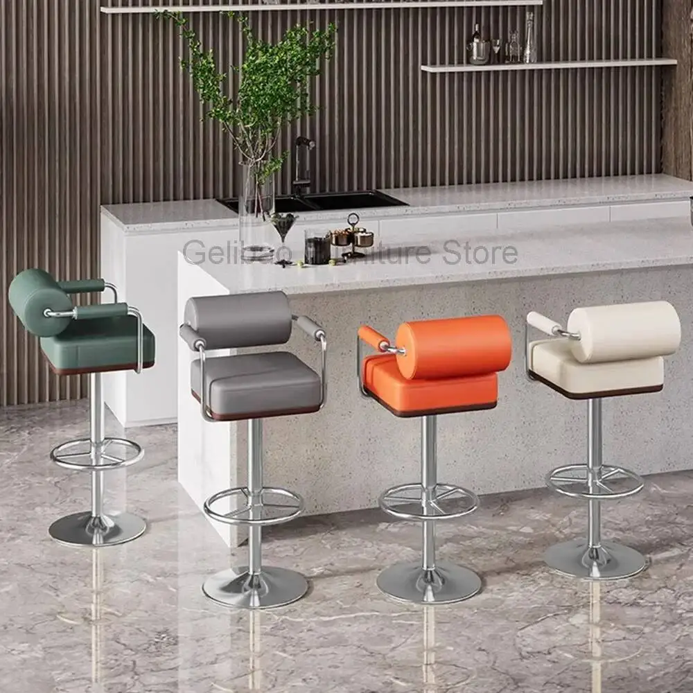 

Minimalist Leather Bar Stools Height Adjustable Balcony Metal Legs Barstools With Back Outdoor Restaurant Cadeira Home Furniture