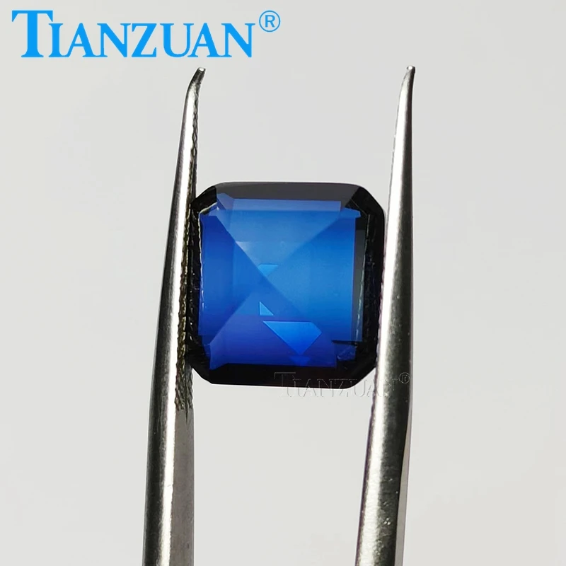 33# Blue Color Square Shape Asscher Cut  Artificial Sapphire Synthetic Corundum Stone Clear Loose Stone