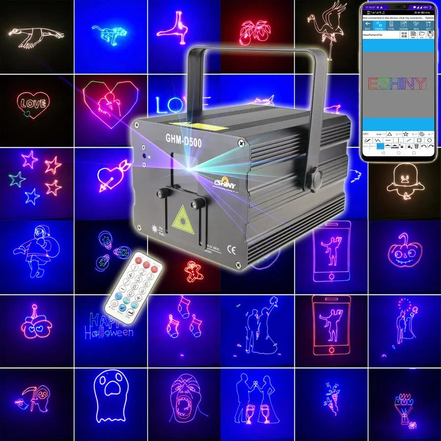 

ESHINY APP 0.5W/1W/2W Holiday Christmas Animation Stage Disco Light RGB Laser Beam Scans DMX Dance Bar Party DJ Room Show G4N6