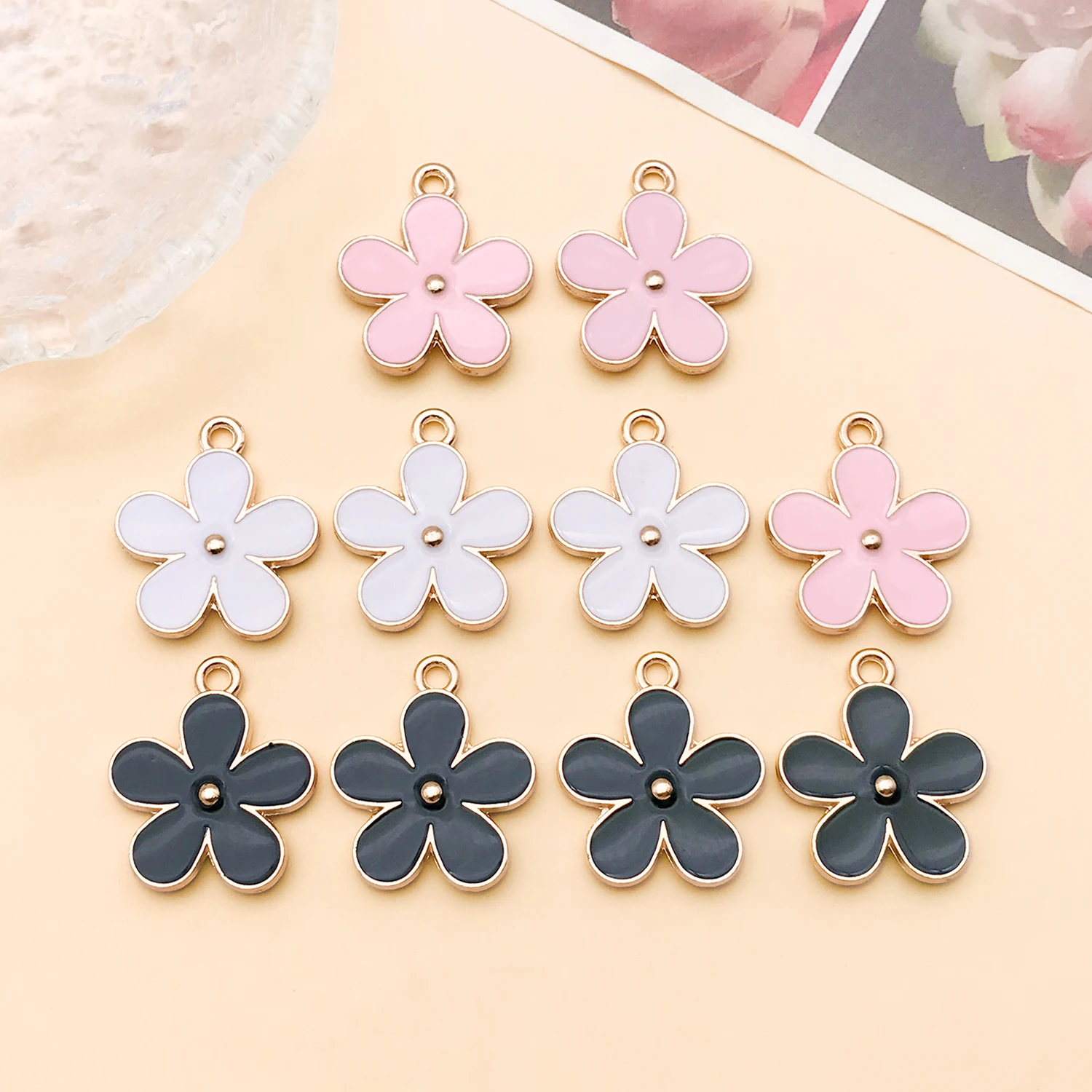 10 pendentifs breloques fleurs 23x20mm en alliage émaillé, accessoires de fabrication de bijoux DIY pour colliers et boucles d'oreilles
