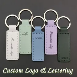 Custom Logo Creative PU Leather Keychain Double-sided Car Wire Small Gift Metal Pendant Key Chain Pendant Keyring Gift