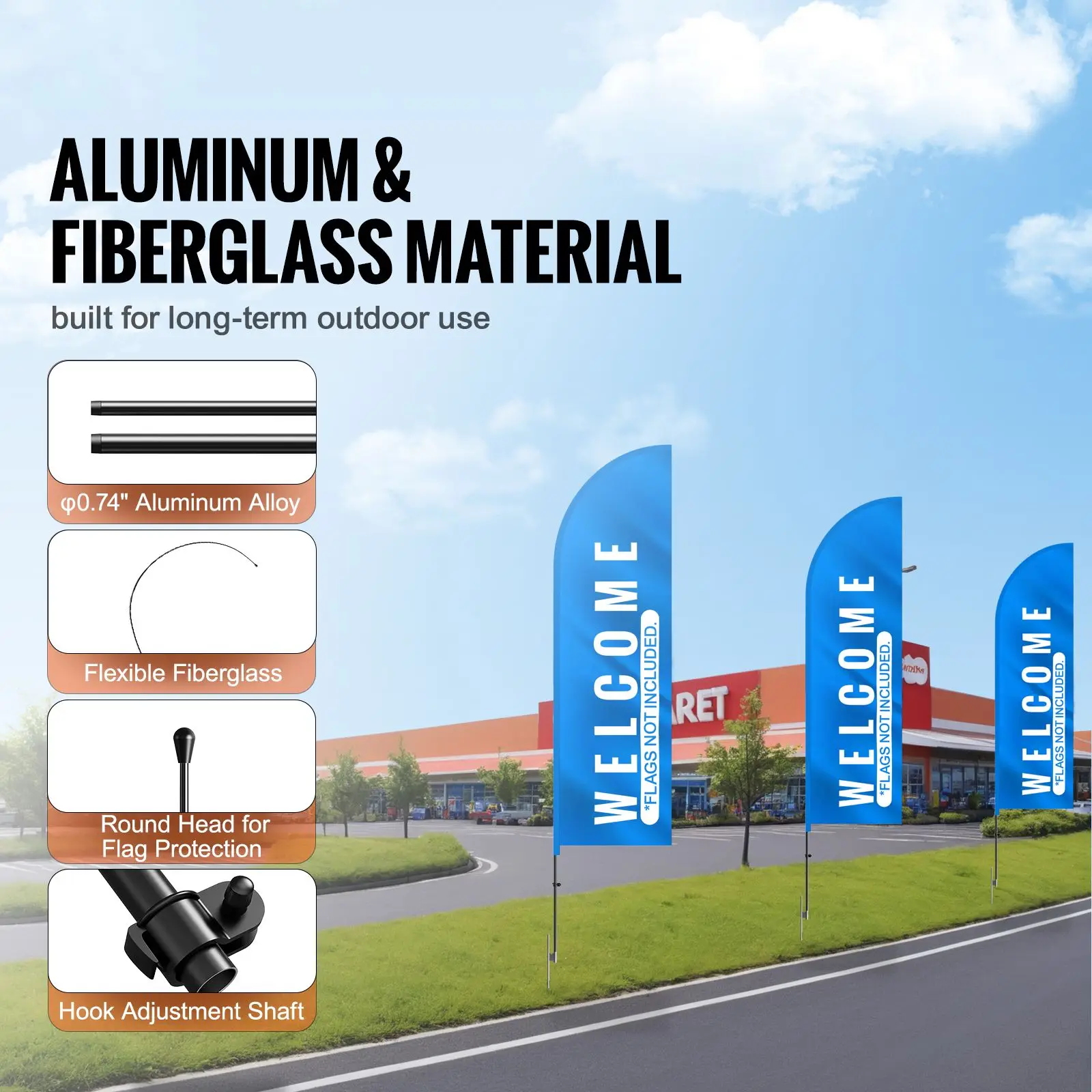 Feather Flag Pole Kit, 2 Packs Swooper Flag Pole 12.7 Ft, Sign Flag Poles for Business Advertising Flags Outdoor, with Ground