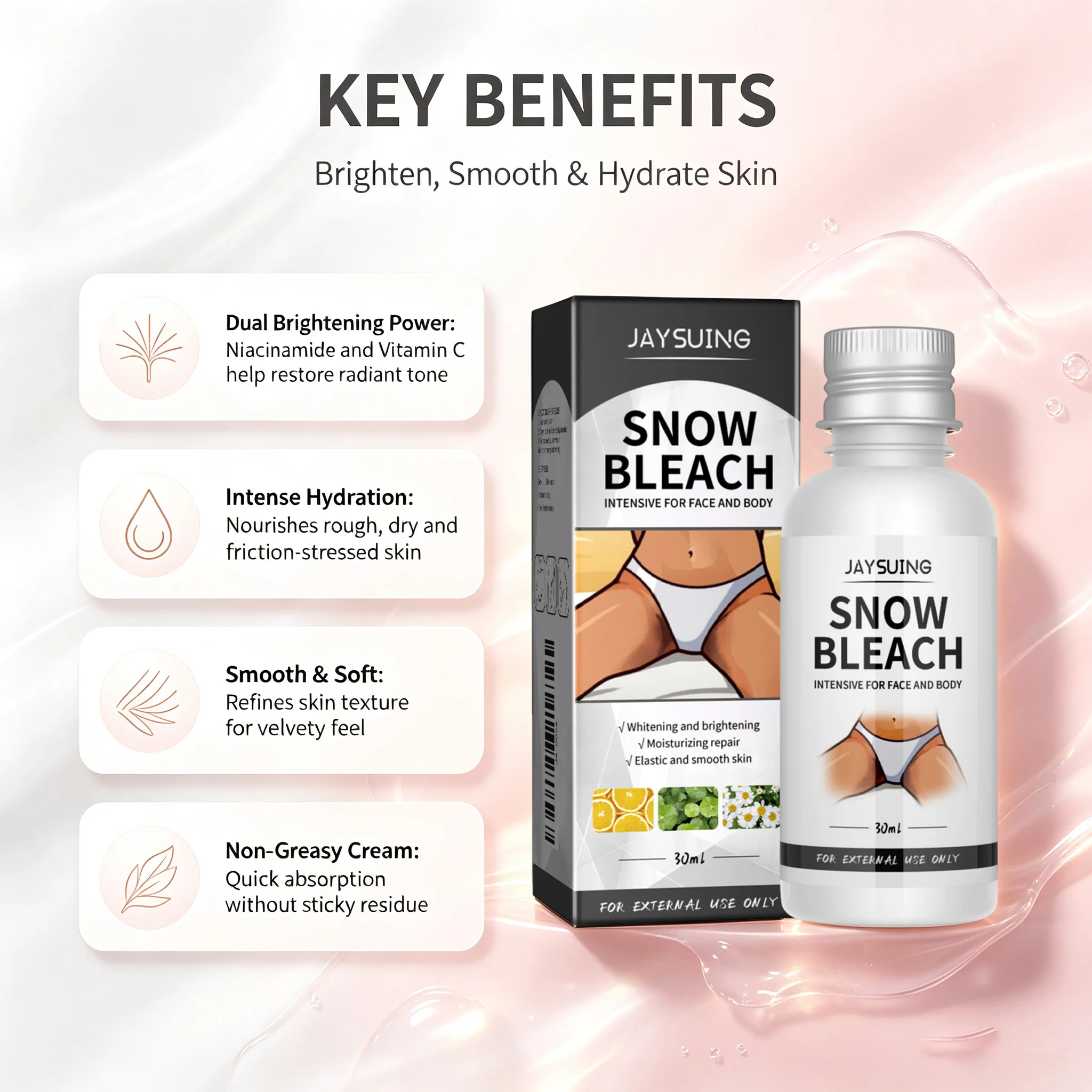 Snow Bleach Brightening Body Cream Dark Spot Corrector with Vitamin C & Niacinamide Body Snow Bleach Cream For Private Parts Underarm Body