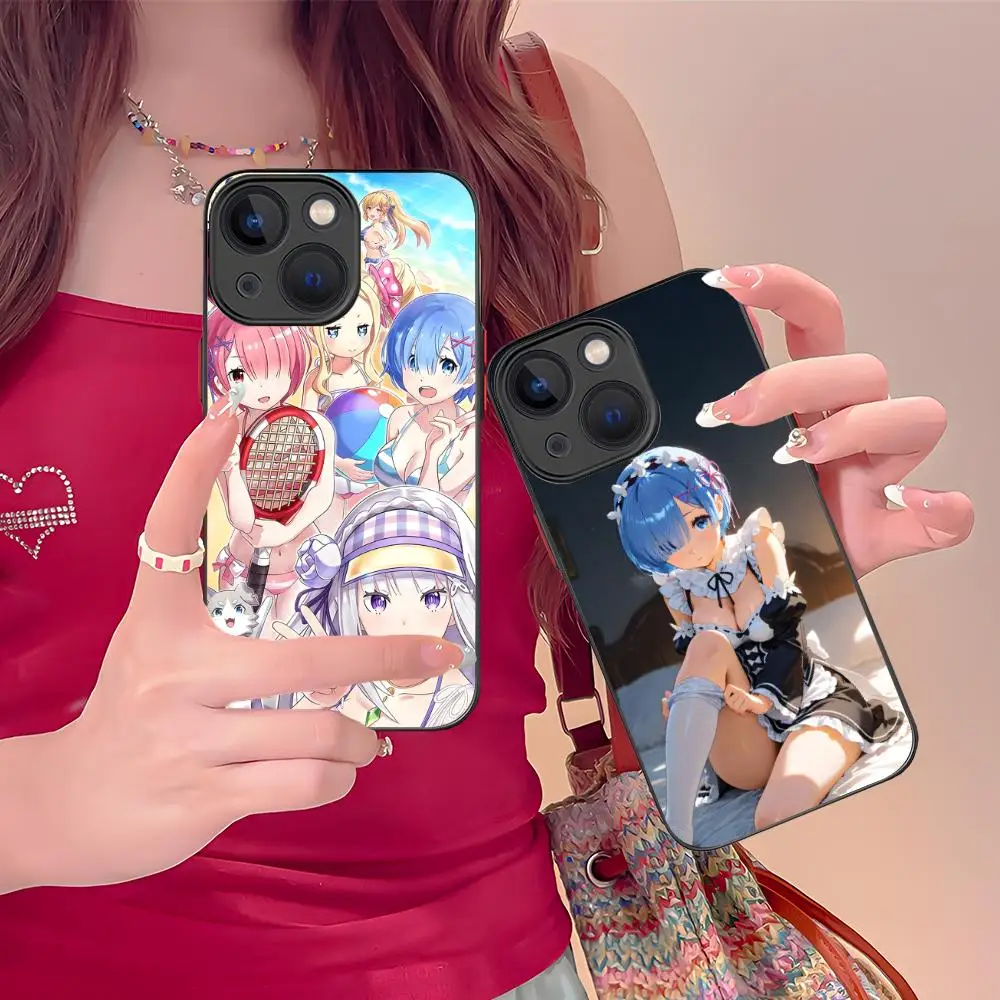 

Чехол для телефона REM RAM Emilia Waifu для iPhone 16, 15, 14, 13, 12, 11 X XR XS 8 7 Pro Max Plus, роскошный силиконовый чехол с цветным принтом