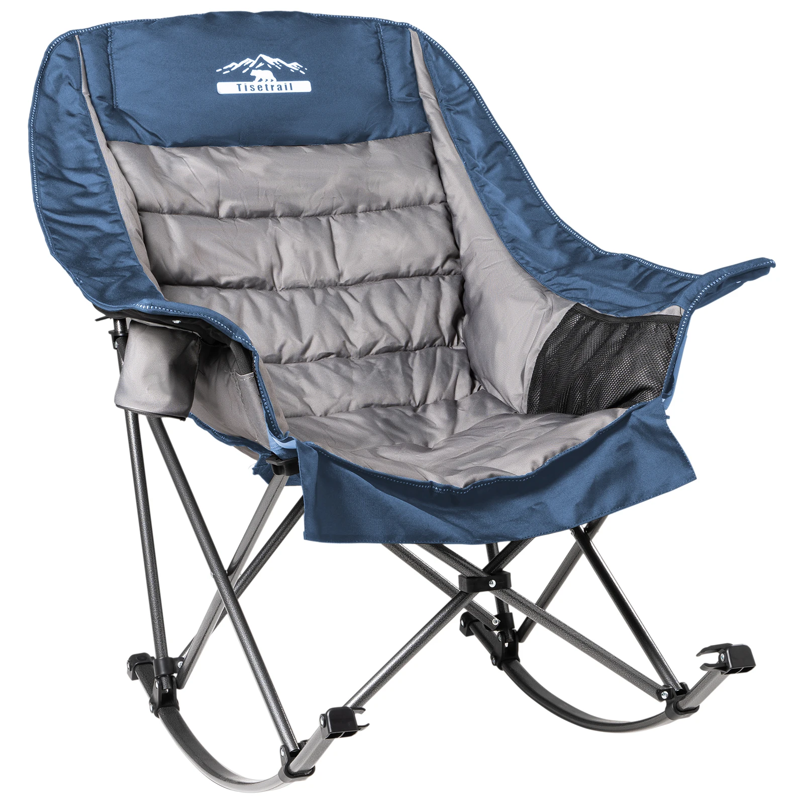 Tisetrail Oversized Rocking Camping Chair, Fully Padded Camp Chairs for Adults with Side Pocket and Cup Holder Heavy-Duty 400lbs