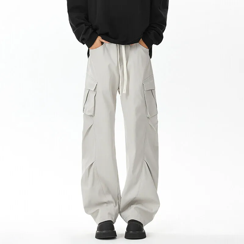 Pocket Casual Pants Men Retro Black Cargo Pants Men Japanese Streetwear Hip-hop Loose Straight Pants Mens Vintage Trousers